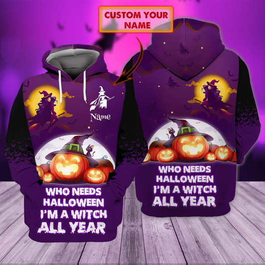 FUNSTUFFPRINT I'm A Witch All Year - Personalized Name  Nt16 3D Hoodie and Zip Hoodie