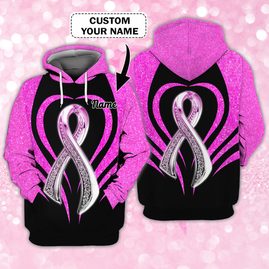 FUNSTUFFPRINT Breast Cancer Ribbon - Personalized Name 3D Hoodie - Dp98    3D Hoodie and Zip Hoodie