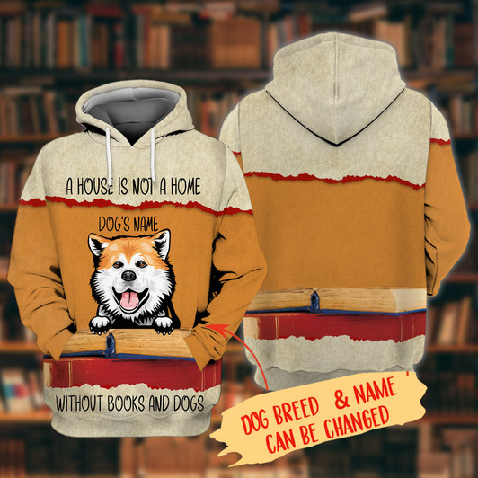 FUNSTUFFPRINT Custom Hoodie shirt-A house is not a home without books and dogs  3D Hoodie and Zip Hoodie