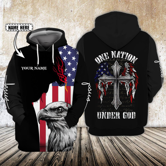 FUNSTUFFPRINT ONE NATION UNDER GOD - Personalized Name  3D Hoodie and Zip Hoodie