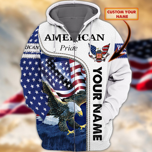 FUNSTUFFPRINT American Pride - Personalized Name 3D Hoodie and Zip Hoodie