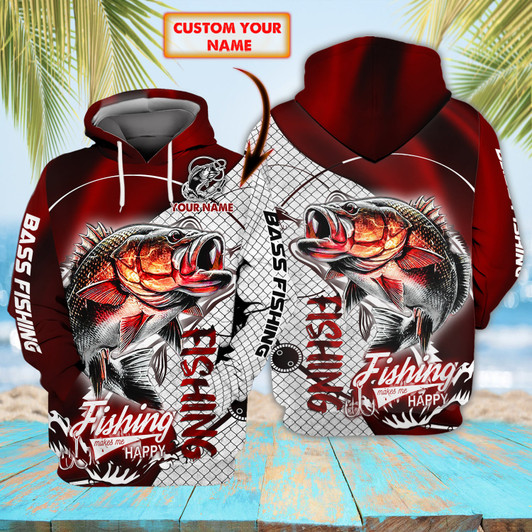 FUNSTUFFPRINT Bass Fishing 01 - Personalized Name 3D Hoodie and Zip Hoodie