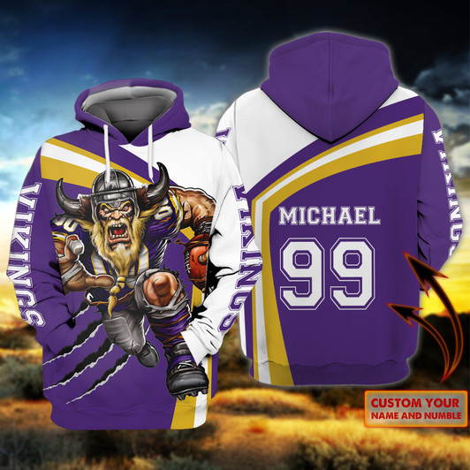 FUNSTUFFPRINT Vikings - Personalized Name- Tad 139  3D Hoodie and Zip Hoodie