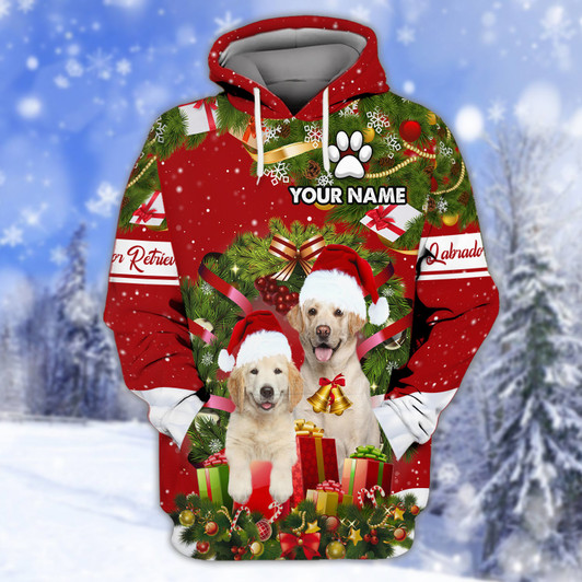 FUNSTUFFPRINT Labrador Christmas - Personalized Name  3D Hoodie and Zip Hoodie