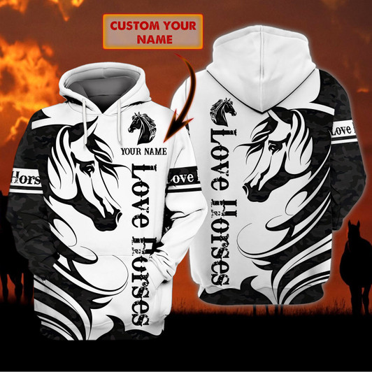 FUNSTUFFPRINT Horse 4 - Personalized Name  3D Hoodie and Zip Hoodie
