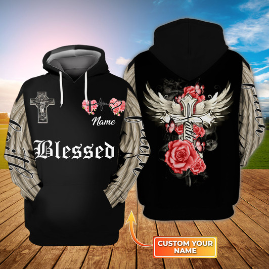 FUNSTUFFPRINT Blessed - Personalized Name   3D Hoodie and Zip Hoodie
