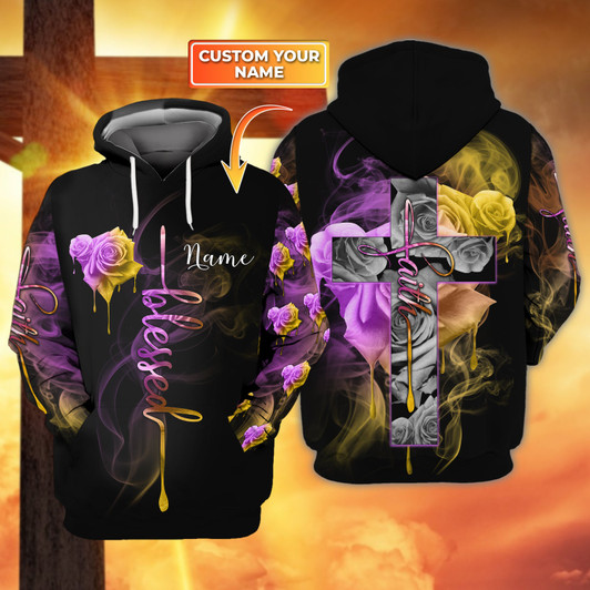 FUNSTUFFPRINT Faith Cross - Personalized Name   3D Hoodie and Zip Hoodie