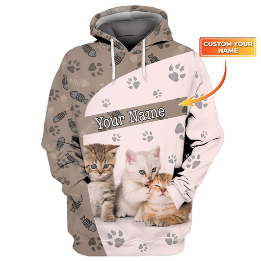 FUNSTUFFPRINT Loves Cats - Personalized Name 3D Hoodie and Zip Hoodie