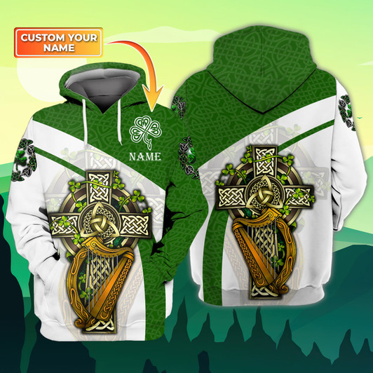 FUNSTUFFPRINT The Irish Celtic Cross - Personalized Name  3D Hoodie and Zip Hoodie