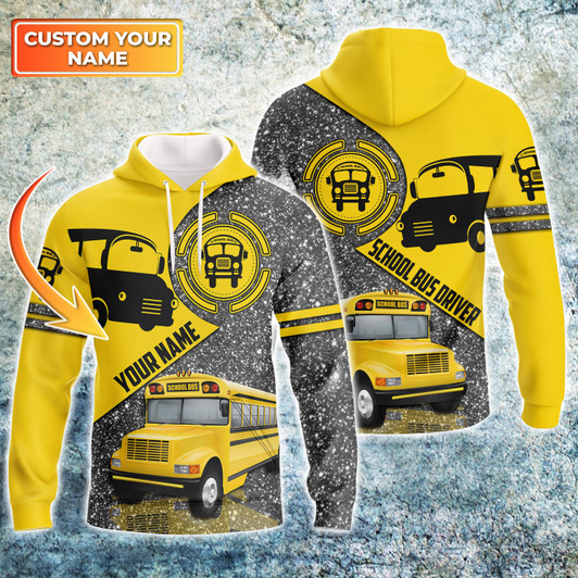 FUNSTUFFPRINT School Bus Driver Custom Name 3D Hoodie and Zip Hoodie