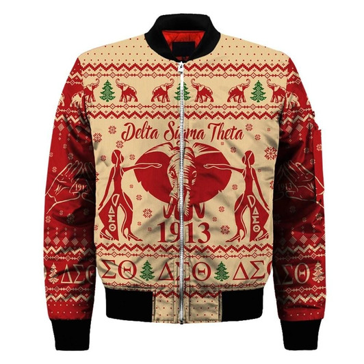 FUNSTUFFPRINTINT Getteestore Jacket – Delta Sigma Theta Elephant Christmas Sleeve Zip Bomber Jacket A31  3D Bomber Jacket