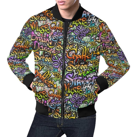 FUNSTUFFPRINTINT Graffiti Print Pattern Mens 3D Bomber Jacket