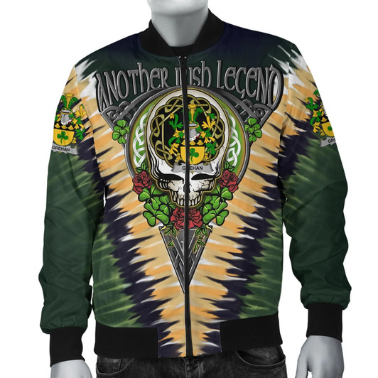 FUNSTUFFPRINTINT Grehan or O’Greaghan Ireland Bomber Jacket – GD Irish Legend Shamrock V Tie-Dye A7 3D Bomber Jacket