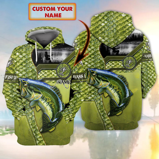 FUNSTUFFPRINT  RD Bass Fishing 01 - Personalized Name 3D Hoodie - Loop - NTP HKM - 173 3D Hoodie and Zip Hoodie