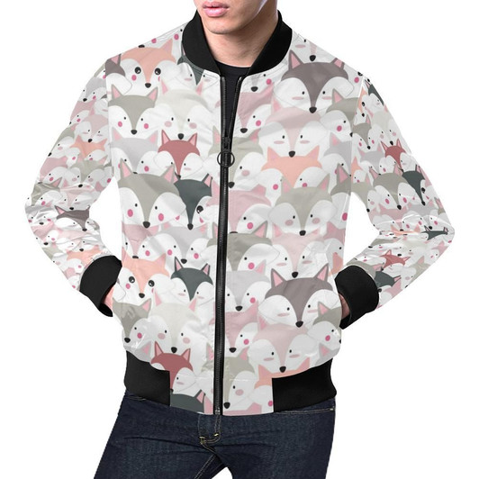 FUNSTUFFPRINTINT Pattern Print Fox Mens 3D Bomber Jacket