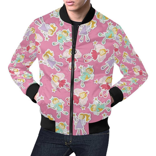 FUNSTUFFPRINTINT Pink Fairy Pattern Print Mens 3D Bomber Jacket