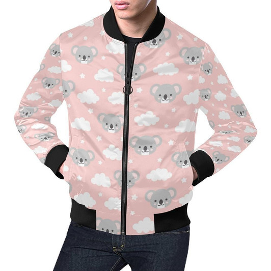 FUNSTUFFPRINTINT Pink Koala Pattern Print Mens 3D Bomber Jacket