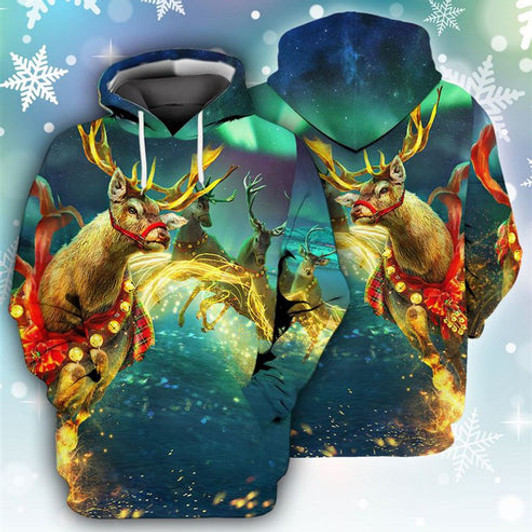 FUNSTUFFPRINT 3D Christmas Reindeer All Over 3D Hoodie and Zip Hoodie