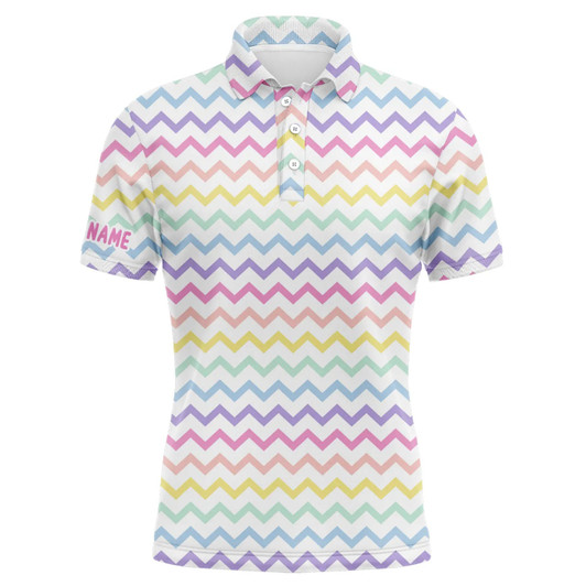 Custom Golf Men Polo Shirt - Custom Name Rainbow Colors Pattern Apparel - Personalized Gift For Golf Lover, Team, Husband, Boyfriend, Men