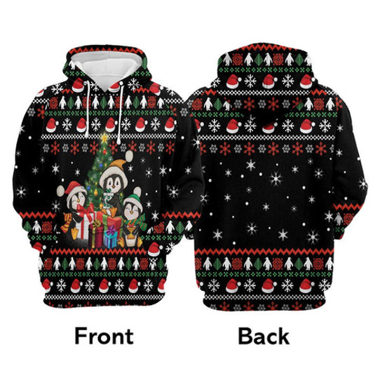 FUNSTUFFPRINT 3DPenguin Christmas Tree All Over 3D Hoodie and Zip Hoodie