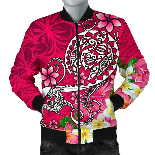 FUNSTUFFPRINTINT Polynesian Men’s Bomber Jacket – Turtle Plumeria Pink Color – BN18 3D Bomber Jacket