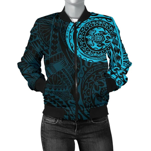 FUNSTUFFPRINTINT Polynesian Tattoo Style Women’s Bomber Jacket Blue A7 3D Bomber Jacket