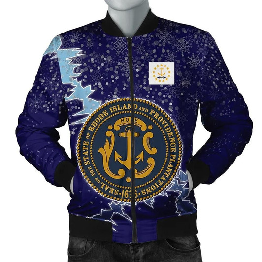 FUNSTUFFPRINTINT Rhode Island Christmas Coat Of Arms Men Bomber Jacket X Style J78 3D Bomber Jacket