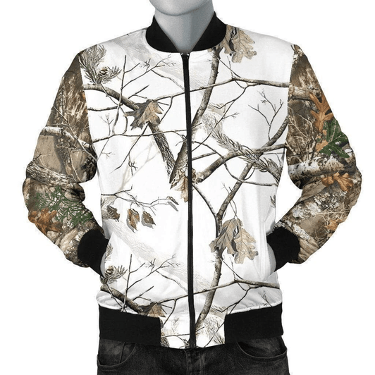 FUNSTUFFPRINTINT Reel Tree Snow Camo Bomber Jacket TV151220 3D Bomber Jacket