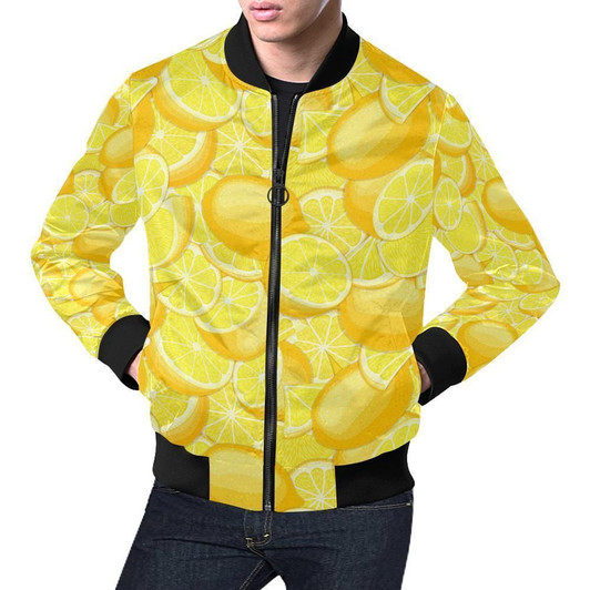 FUNSTUFFPRINTINT  Slice Lemon Pattern Print Mens 3D Bomber Jacket