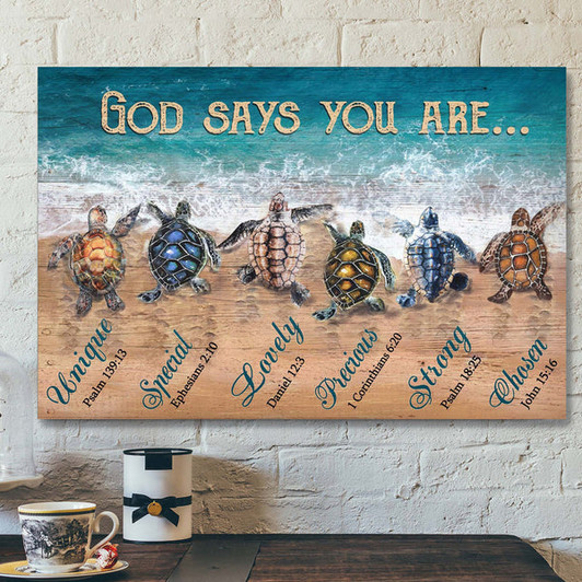 Turtle To The Ocean - God Says You Are Canvas Wall Art - Bible Verse Canvas - Scripture Canvas Wall Art