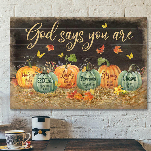 Pumpkin On Black Background - God Says You Are Canvas Wall Art - Bible Verse Canvas - Scripture Canvas Wall Art