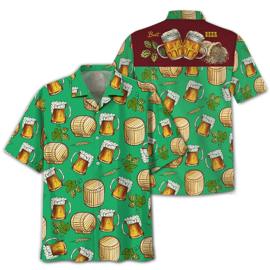 Green Theme Beer Wooden Barrel Hawaiian Shirt, Summer aloha hawaii shirt for Men women