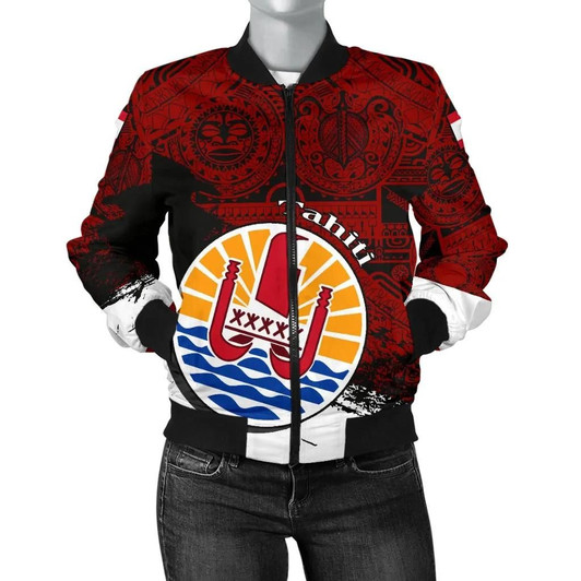 FUNSTUFFPRINTINT Tahiti Women’s Bomber Jacket, Coat Of Arms Blue Special A02 3D Bomber Jacket