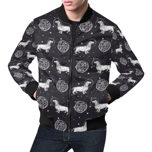 FUNSTUFFPRINTINT Wiener Dog Dachshund Astronaut Pattern Print Mens 3D Bomber Jacket