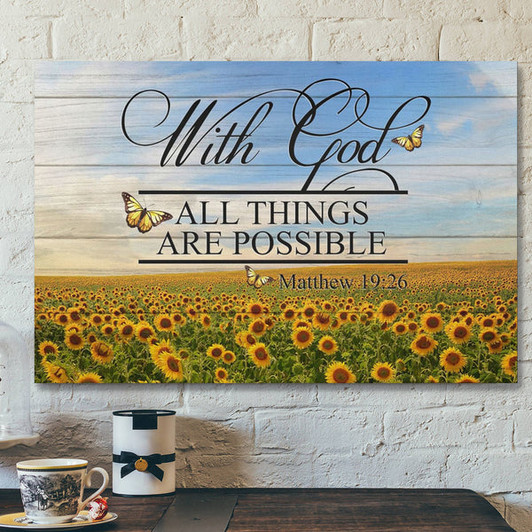 Bible Verse Canvas - Matthew 1926 With God All Things Are Possible Landscape Wall Art - Scripture Canvas Wall Art