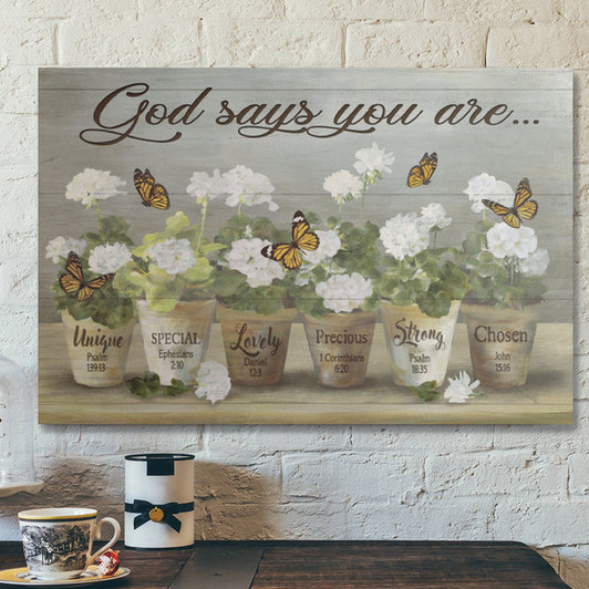 Bible Verse Wall Art Canvas - Beautiful Flower And Butterfly - God Says You Are Canvas
