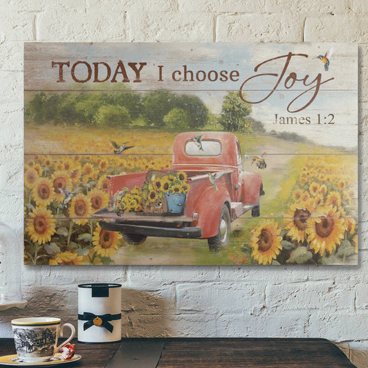 Bible Verse Wall Art Canvas - Beautiful Sunflower Road - Today I Choose Joy Canvas
