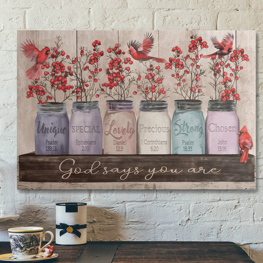Bible Verse Wall Art Canvas - Cardinal And Winterberry - God Says You Are Canvas