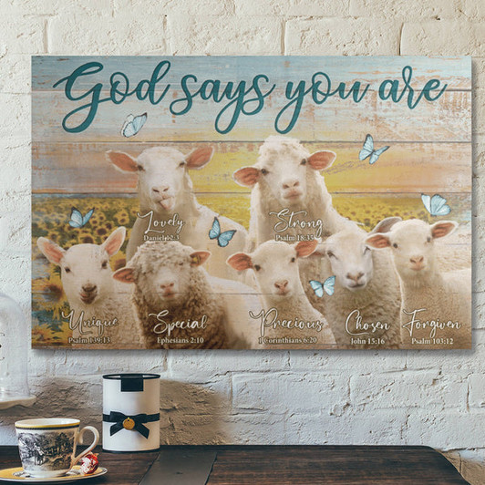 Bible Verse Wall Art Canvas - Cute Lamb - God Says You Are Canvas