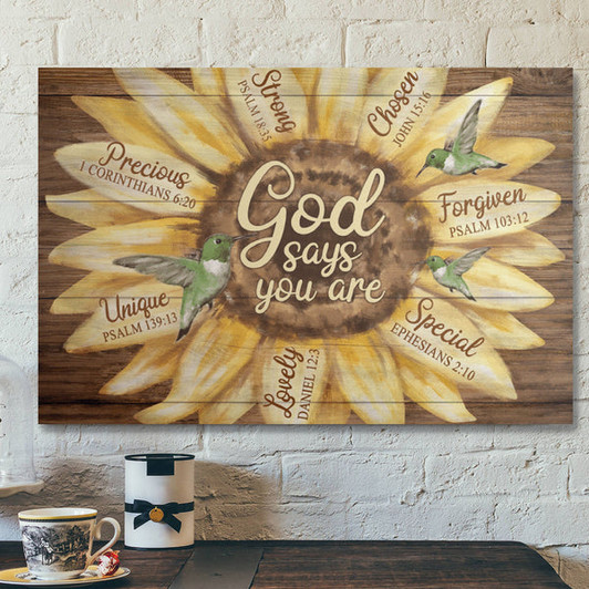 Bible Verse Wall Art Canvas - Green Hummingbird - God Says You Are Canvas