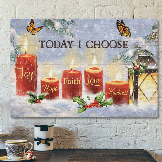God Jesus Landscape Canvas Prints - God Wall Art - Jesus - Winter Candle Scene - Today I Choose Joy, Hope, Faith, Love, Kindness