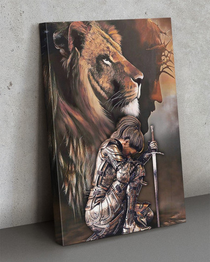 Woman Warrior Armor Jesus Lion Canvas