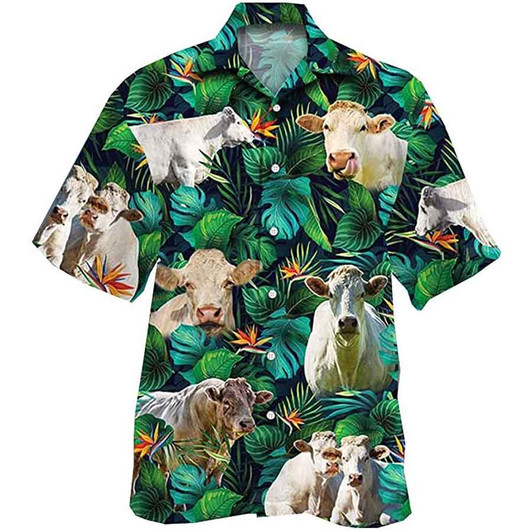 Chorolais Cow Tropical Hawaiian Button Up Shirt, Cows lovers Hawaiian Shirt for men, Women