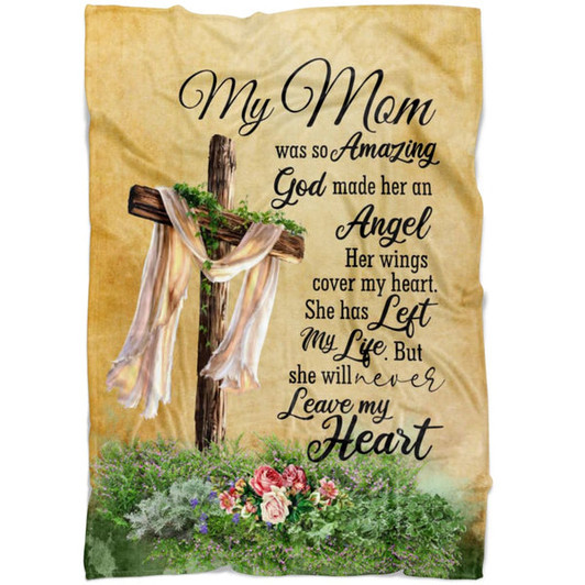 FUNSTUFFPRINT My Mom Was So Amazing God Made Her An Angel Fleece Blanket - Christian Blanket - Bible Verse Blanket