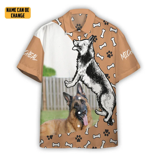 Custom 3D German Shepherd Dog Hawaii Custom Text Hawaiian Shirt