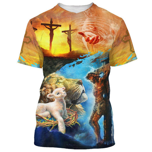 FUNSTUFFPRINT Jesus Christ Crucified Lion And The Lamb 3d T-Shirts - Christian Shirts For Men&Women 3D T-shirt