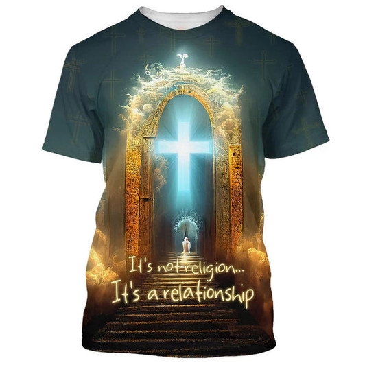 FUNSTUFFPRINT It's Not Religion It's A Relationship Jesus Cross 3d All Over Print Shirt - Christian 3d Shirts For Men Women 3D T-shirt