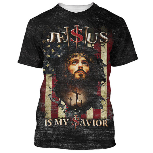 FUNSTUFFPRINT Jesus Is My Savior Portrait 3d All Over Print Shirt - Christian 3d Shirts For Men Women 3D T-shirt