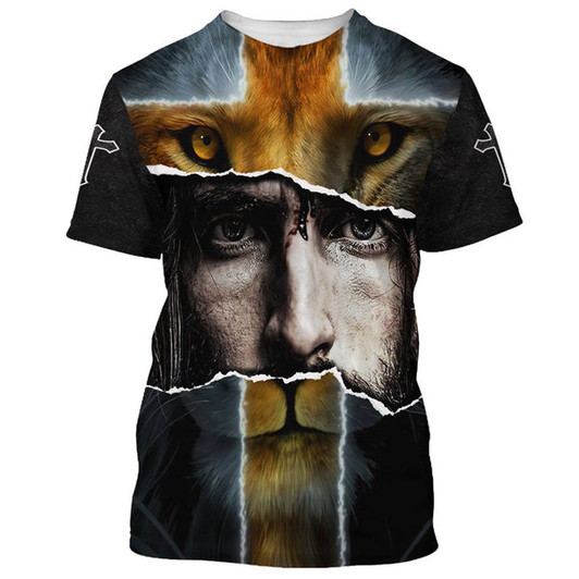 FUNSTUFFPRINT Jesus With Lion 3d All Over Print Shirt - Christian 3d Shirts For Men Women 3D T-shirt