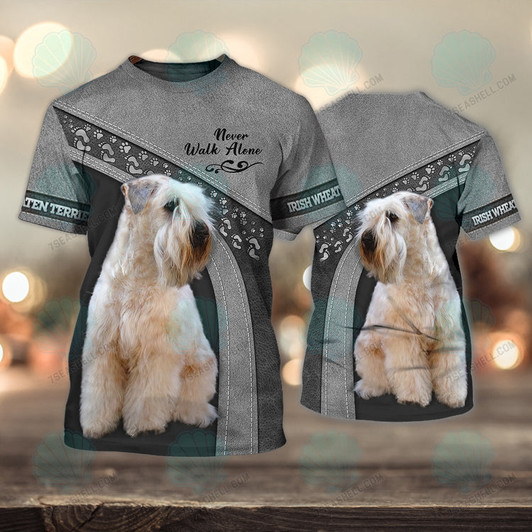 FUNSTUFFPRINT Irish Wheaten terrier Love Never Walk Alone 3D Full Print Shirts, Christmas Dog Memorial Gifts for loss of Dog 3D T-shirt